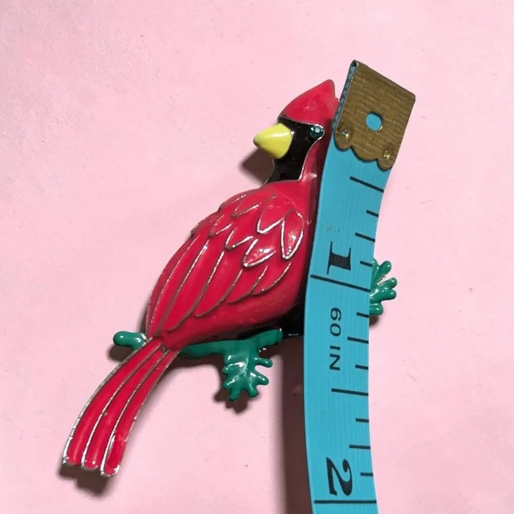 Red Cardinal Bird Enamel Brooch Pin, Vintage Style Holiday Lapel Pin